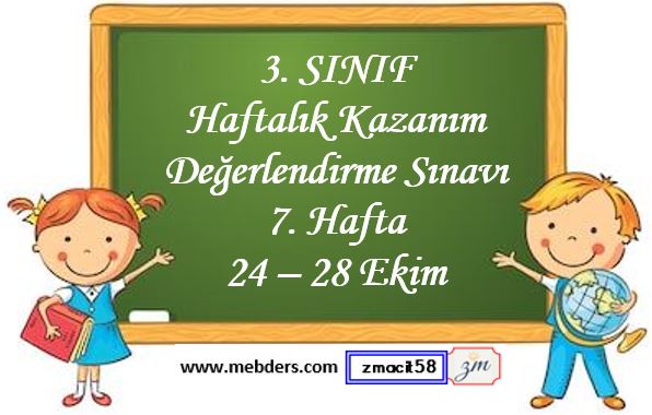 3. Sınıf Haftalık Kazanım Değerlendirme Testi 7. Hafta 24 - 28 Ekim